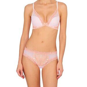Natori Feathers Contour Underwire Plunge Bra in Ribbon Pink/Peach Pink 36G